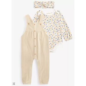 First Impressions Baby Girls Headband, Bodysuit & Overalls, 3 Piece Set 12m